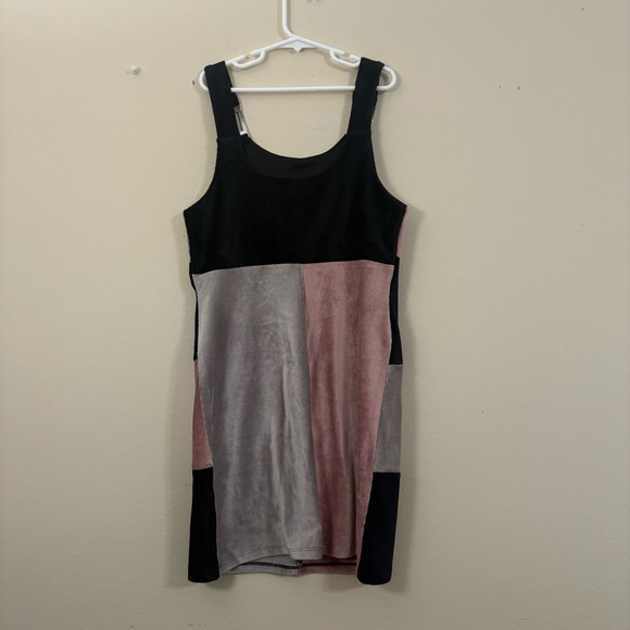 I.n. Girl color block Patchwork Dress Size 10 pink black silver velvet artsy cl - Picture 2 of 3